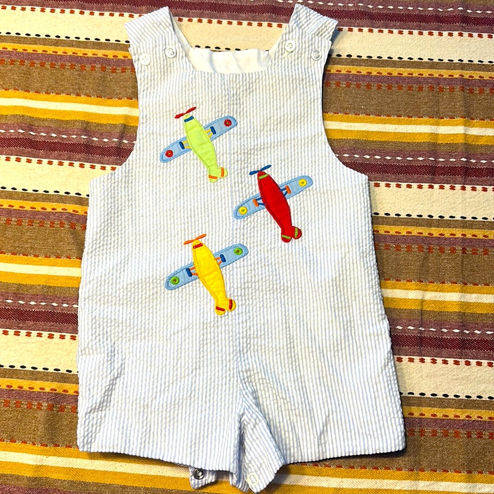 Blue seersucker airplane appliqué